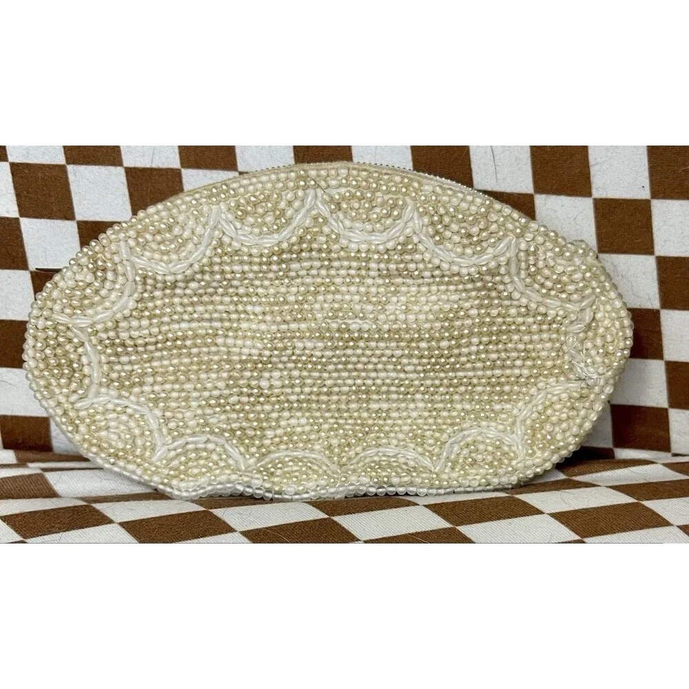 Vintage 1950's Reina Oval Pearl Beaded Evening Bag 7
